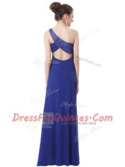 Floor Length Blue Evening Dress One Shoulder Sleeveless Criss Cross