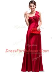 Wine Red One Shoulder Criss Cross Ruching Evening Dress Sleeveless