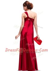 Wine Red One Shoulder Criss Cross Ruching Evening Dress Sleeveless