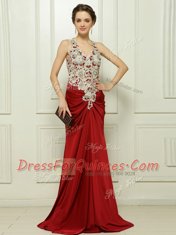 Red V-neck Neckline Beading and Appliques Homecoming Dress Sleeveless Zipper