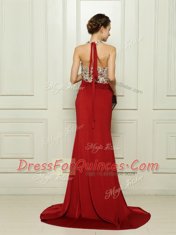 Red V-neck Neckline Beading and Appliques Homecoming Dress Sleeveless Zipper
