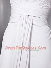 Floor Length Silver Chiffon Cap Sleeves Beading and Ruching