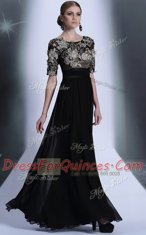 Fantastic Scoop Half Sleeves Zipper Floor Length Beading and Appliques Evening Dress