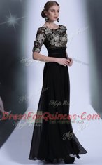 Fantastic Scoop Half Sleeves Zipper Floor Length Beading and Appliques Evening Dress