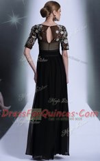 Fantastic Scoop Half Sleeves Zipper Floor Length Beading and Appliques Evening Dress