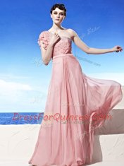 Simple One Shoulder Sleeveless Beading Side Zipper Prom Gown