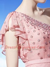 Simple One Shoulder Sleeveless Beading Side Zipper Prom Gown