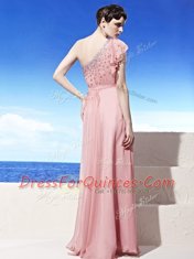 Simple One Shoulder Sleeveless Beading Side Zipper Prom Gown