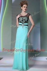 Charming Scoop Teal Zipper Prom Dresses Appliques Sleeveless Floor Length