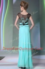 Charming Scoop Teal Zipper Prom Dresses Appliques Sleeveless Floor Length