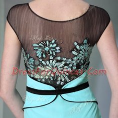 Charming Scoop Teal Zipper Prom Dresses Appliques Sleeveless Floor Length