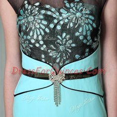 Charming Scoop Teal Zipper Prom Dresses Appliques Sleeveless Floor Length