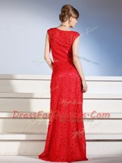 High Quality Red Sleeveless Floor Length Lace Side Zipper Evening Dress