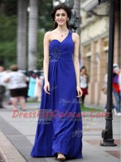 Lovely One Shoulder Sleeveless Side Zipper Floor Length Beading and Ruching Homecoming Dress