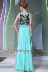 Inexpensive Scoop Floor Length Side Zipper Dress for Prom Aqua Blue for Prom and Party with Beading