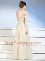 Champagne Bateau Side Zipper Appliques Evening Dress Sleeveless