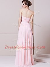 Fashionable Baby Pink Chiffon Zipper Homecoming Dress Sleeveless Floor Length Beading