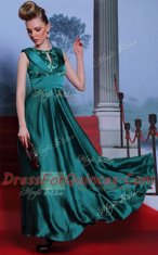 Teal Evening Dress Prom and Party and For with Belt Scoop Sleeveless Side Zipper