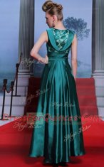 Teal Evening Dress Prom and Party and For with Belt Scoop Sleeveless Side Zipper