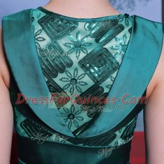 Teal Evening Dress Prom and Party and For with Belt Scoop Sleeveless Side Zipper
