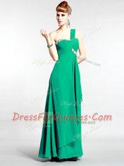 One Shoulder Beading Homecoming Dress Green Zipper Sleeveless Floor Length