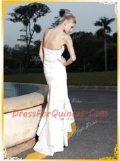 Mermaid White Satin Zipper Sweetheart Sleeveless High Low Prom Gown Lace