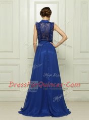 Gorgeous Blue Zipper High-neck Appliques Homecoming Dress Chiffon Sleeveless Brush Train