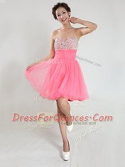 Pink A-line Chiffon Sweetheart Sleeveless Beading Knee Length Lace Up Homecoming Dress