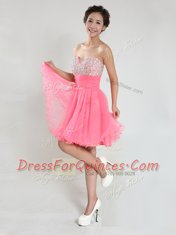 Pink A-line Chiffon Sweetheart Sleeveless Beading Knee Length Lace Up Homecoming Dress