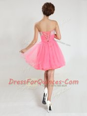 Pink A-line Chiffon Sweetheart Sleeveless Beading Knee Length Lace Up Homecoming Dress