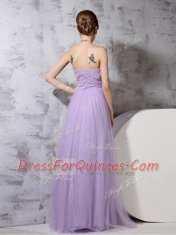 High Quality Lavender Tulle Side Zipper Strapless Sleeveless Floor Length Dress for Prom Lace