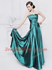 Fashionable Teal Sleeveless Elastic Woven Satin Lace Up Prom Evening Gown for Prom and Party