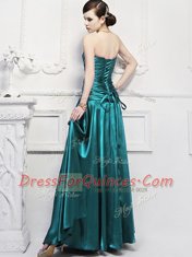 Fashionable Teal Sleeveless Elastic Woven Satin Lace Up Prom Evening Gown for Prom and Party