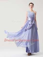 One Shoulder Sleeveless Side Zipper Prom Evening Gown Lavender Chiffon