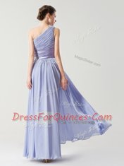 One Shoulder Sleeveless Side Zipper Prom Evening Gown Lavender Chiffon