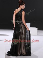 Extravagant Black Column/Sheath Chiffon One Shoulder Sleeveless Beading Floor Length Zipper Prom Gown