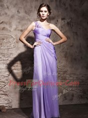 Fancy Lavender Chiffon Side Zipper One Shoulder Sleeveless Floor Length Prom Evening Gown Beading and Ruching