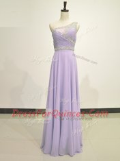 One Shoulder Red Chiffon Zipper Sleeveless Floor Length Beading