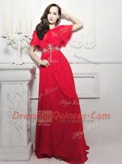 Beautiful Red Homecoming Dress Sweetheart Sleeveless Sweep Train Zipper