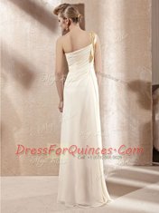 Delicate One Shoulder Champagne Sleeveless Chiffon Side Zipper Prom Gown for Prom and Party