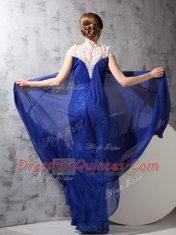 Lace and Sequins Prom Dress Royal Blue Zipper Sleeveless Floor Length