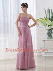 Eye-catching Lilac Strapless Neckline Hand Made Flower Dress for Prom Sleeveless Zipper
