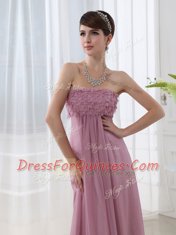 Eye-catching Lilac Strapless Neckline Hand Made Flower Dress for Prom Sleeveless Zipper