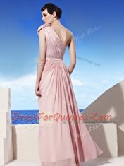 Colorful Pink One Shoulder Neckline Ruching and Hand Made Flower Homecoming Dress Sleeveless Side Zipper