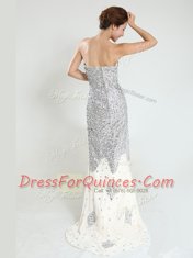 Sleeveless With Train Sequins Zipper Prom Dresses with Silver Sweep Train