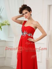 Delicate One Shoulder Sleeveless Zipper Floor Length Beading and Appliques and Ruching Homecoming Dress