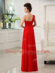 Delicate One Shoulder Sleeveless Zipper Floor Length Beading and Appliques and Ruching Homecoming Dress