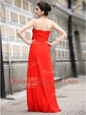 Floor Length Zipper Prom Dresses Coral Red for Prom and Party with Beading and Ruching