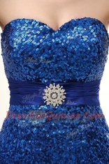 Mermaid Royal Blue Lace Up Prom Party Dress Beading and Belt Sleeveless With Brush Train