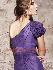 Amazing One Shoulder Purple Cap Sleeves Chiffon Side Zipper Prom Dresses for Prom and Party